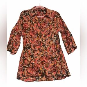 Vibrant Paisley Women's Blouse - Black and Orange
